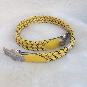 Avignon triple strand leather belt Wide Silver Buckle wmns sz sm yellow